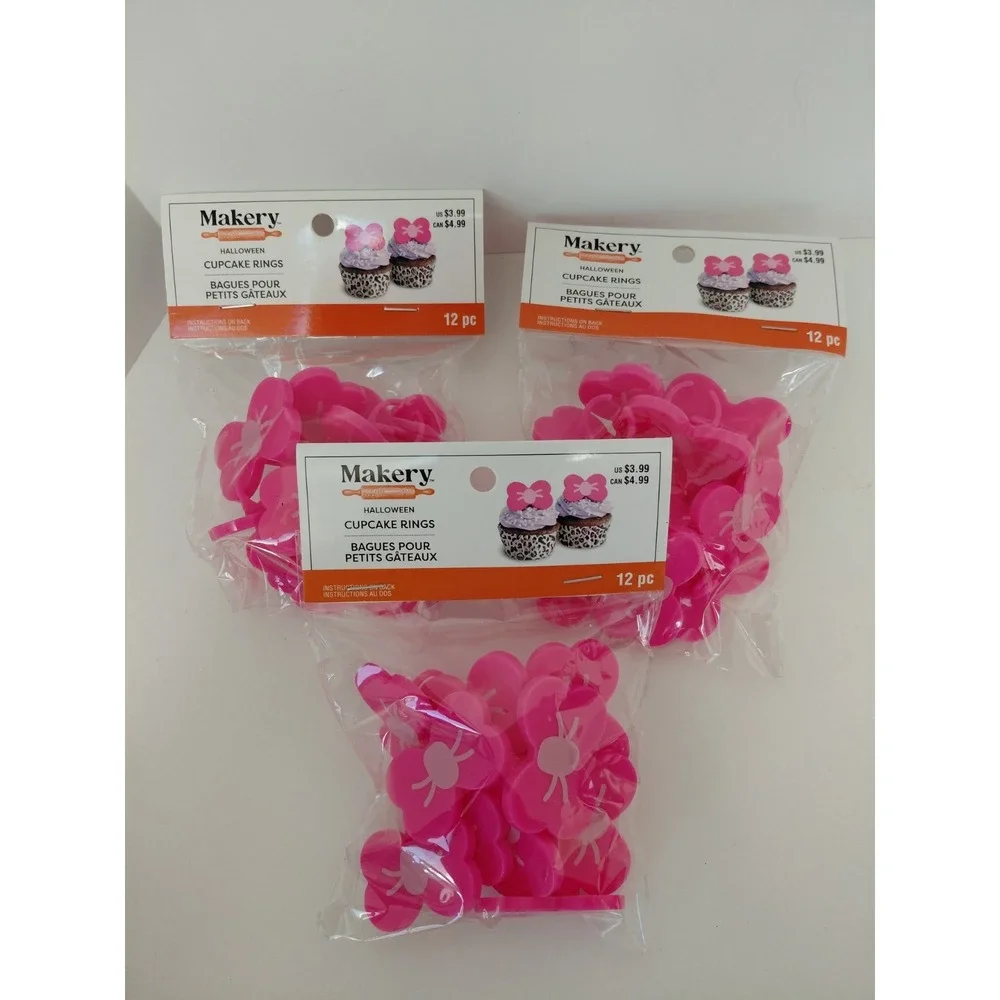 LOT of 3 Makery Halloween Cupcake Rings Spiders 36 total‎ PINK NEW